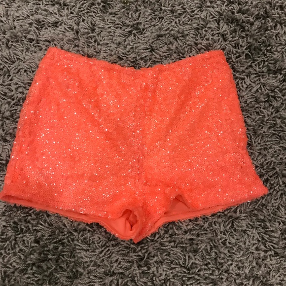 Bogo Orange Sequin High Waisted Shorts 